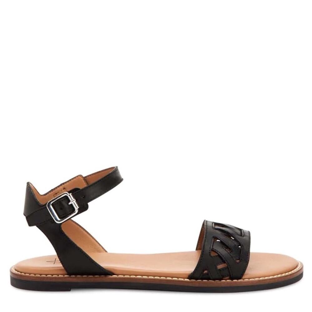 Aquatalia Black Leather Ankle-Strap Sandals